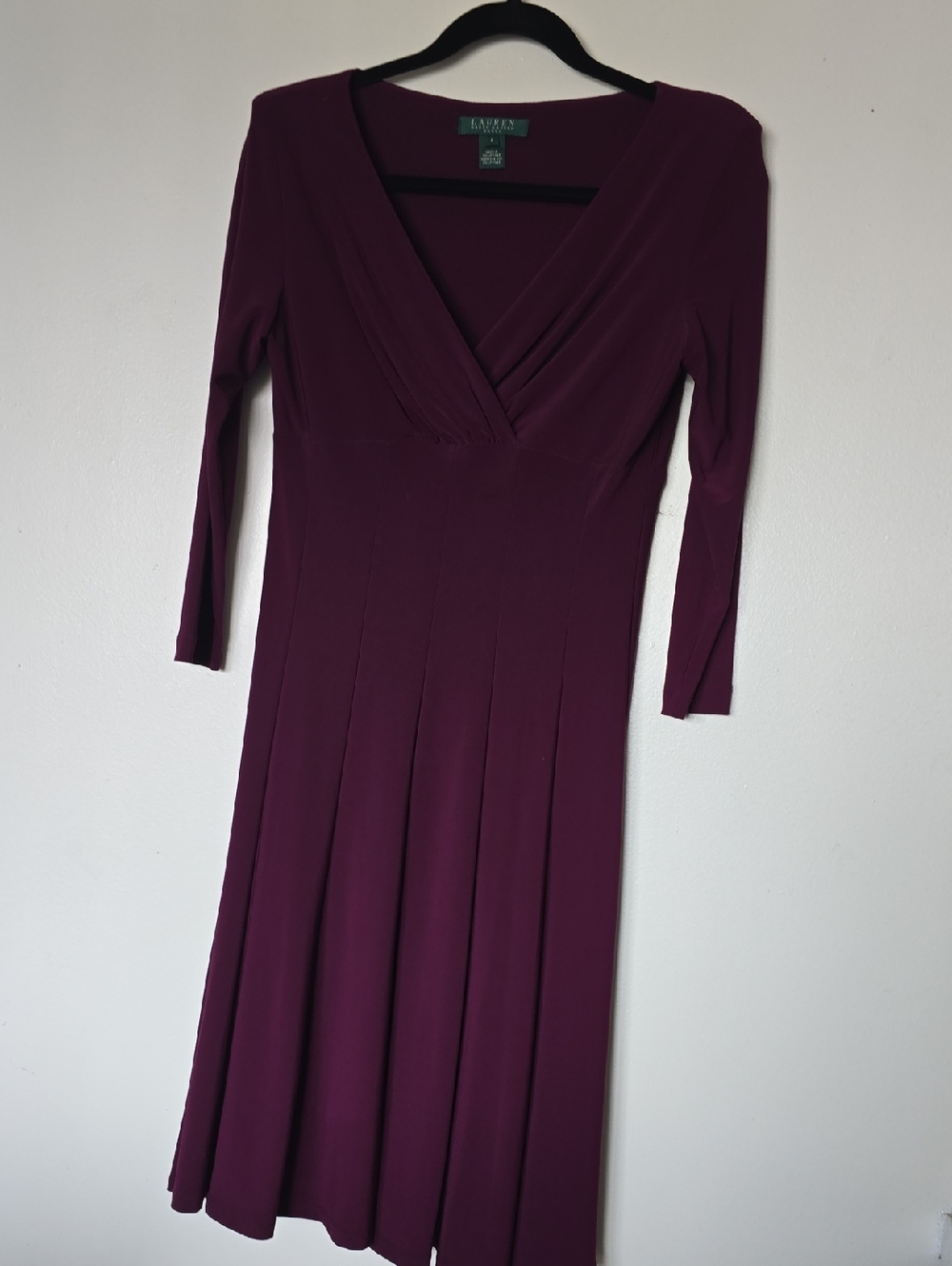 Lauren Ralph Lauren Plum V-Neck Long Sleeve Midi Dress